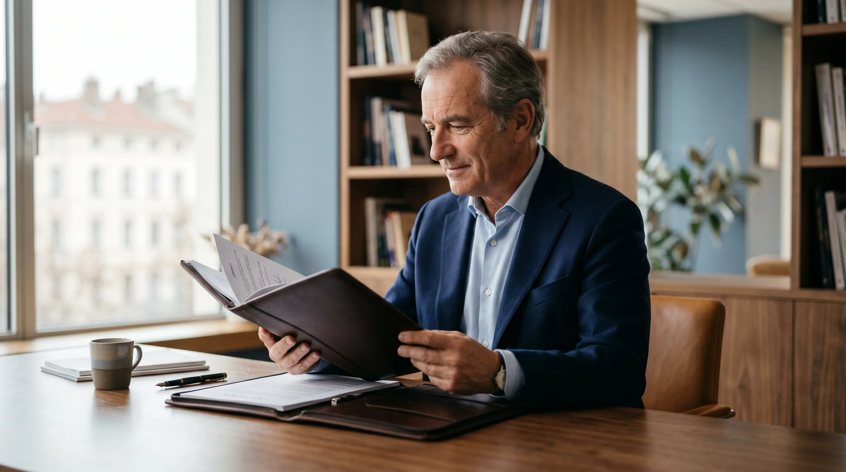 Dirigeant préparant un dossier de cession d'entreprise