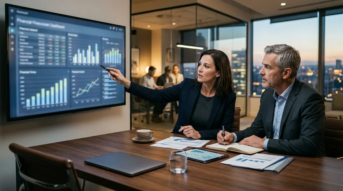 Tableau de bord financier avec indicateurs clés sur écran