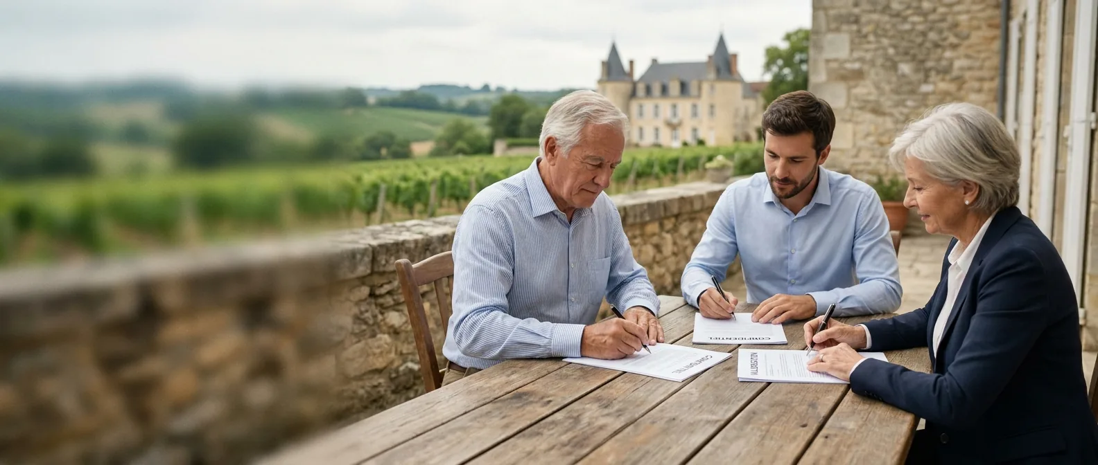 Dirigeant de PME industrielle examinant des documents de cession dans son bureau